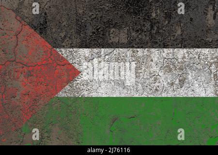 Palestine flag painted on a damaged old concrete wall surface Stock Photo