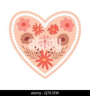 Flower heart in boho style. Valentine card with floral elements for Valentine's Day. A symbol of love. Vector illustration isolated on a white backgro Stock Vector