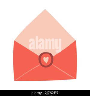 An empty open red envelope with a heart. Cute decorative element for Valentine's day. Vector illustration isolated on a white background Stock Vector
