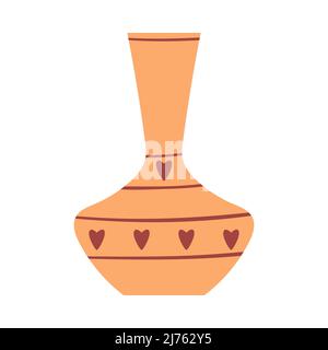 Empty yellow flower vase with hearts in boho style. A simple, cute decorative element. Vector illustration isolated on a white background Stock Vector