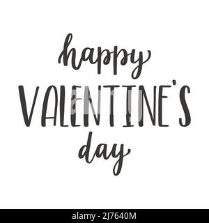 A handwritten phrase Happy Valentine's Day. Hand lettering. Words on the theme of Valentine's Day. Black and white vector silhouette isolated on a whi Stock Vector