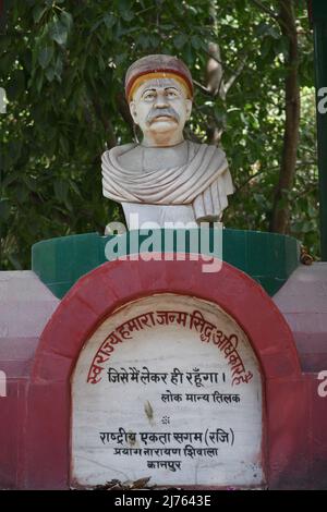 Bust of Bal Gangadhar Tilak at the Nana Rao Park or Company Bagh (formerly Memorial Well Garden). Kanpur, Uttar Pradesh, India. Stock Photo