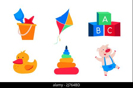 Kindergarten and preschool - flat design style icons set Stock Vector