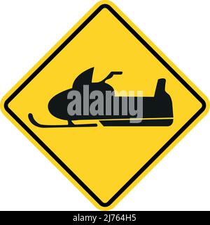Snowmobile crossing sign. Yellow diamond background. Traffic signs and symbols. Stock Vector