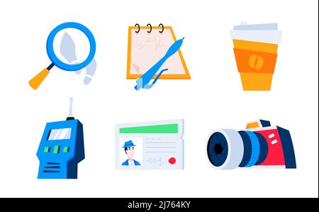 Detective investigation and surveillance - flat design style icons set Stock Vector