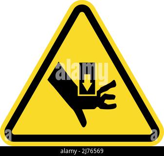 Moving parts can crush or cut warning sign. Black on yellow background. Safety signs and symbols. Stock Vector