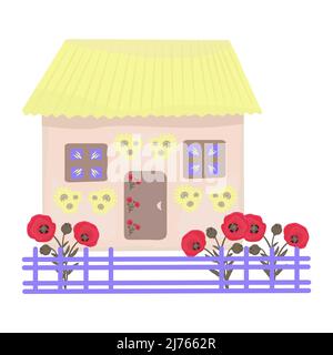 Old traditional Ukrainian house with fence and garden Stock Vector