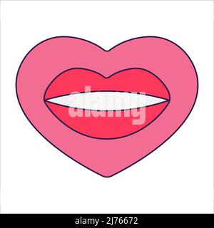 Retro Valentine Day icon heart. Love symbols in the fashionable pop line art style. The figure of a heart in soft pink, red and coral color. Vector il Stock Vector