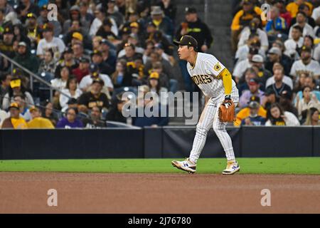 San Diego Padres second baseman Ha-seong Kim (7) reacts to a strike out  call during an MLB regular season game against the Miami Marlins, Saturday,  Ju Stock Photo - Alamy