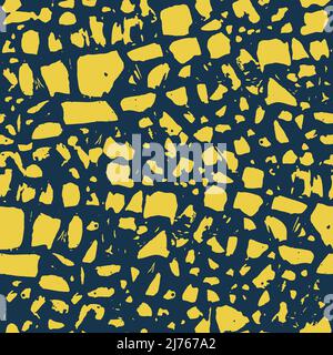 Terrazzo flooring vector seamless pattern in blue and yellow. Texture of classic italian type of floor in Venetian style composed of natural stone Stock Vector