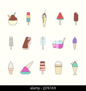 Set of colored icons of different types of ice cream Stock Vector