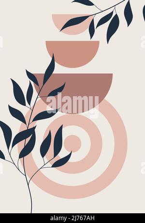 Abstract aesthetic backgrounds of landscapes. Earthy tones, pastel tones. Boho-style wall decor. Mid-century modern minimalism. Boho style. For templa Stock Vector