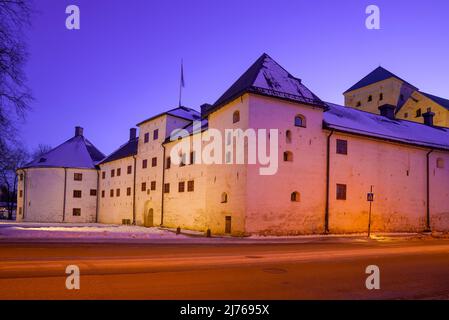 February evening at the entrance to the medieval castle of Abo. Turku, Finland Stock Photo