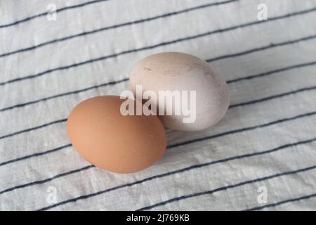 Close up fresh organic eggs chicken farm in the shells, Young fresh chicken egg package carton. Stock Photo