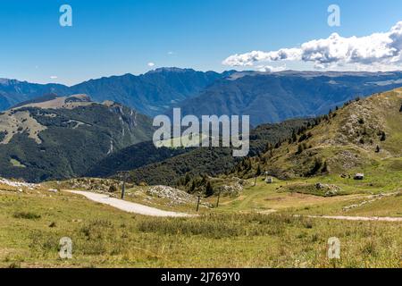 View from Monte Baldo mountain station to the mountains, Malcesine, Lake Garda, Italy, Europe Stock Photo