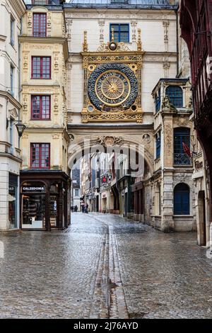 France, Normandy, Rouen, Le Gros Horloge, The Great Clock Stock Photo