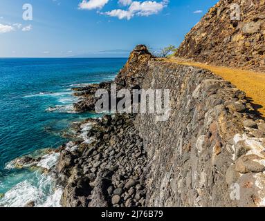 The Volcanic Coastline Of Mahukona Beach, Mahukona Beach State Park ,Waimea, Hawaii Island, Hawaii, USA Stock Photo
