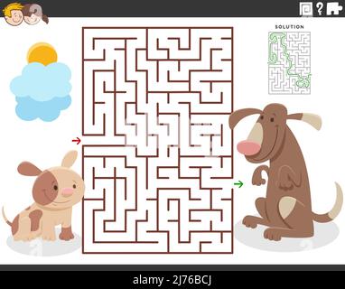 https://l450v.alamy.com/450v/2j76bcj/cartoon-illustration-of-educational-maze-puzzle-game-for-children-with-mother-dog-and-little-puppy-2j76bcj.jpg