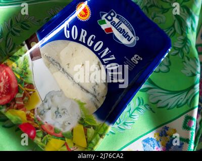 Cheese Formaggi Ballarini 'Gorgonzola'. Ballarini spa was founded in 1954 by Gianni Ballarini. Stock Photo