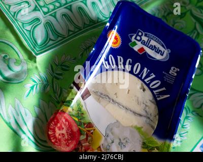 Cheese Formaggi Ballarini 'Gorgonzola'. Ballarini spa was founded in 1954 by Gianni Ballarini. Stock Photo