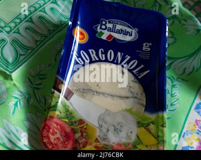 Cheese Formaggi Ballarini 'Gorgonzola'. Ballarini spa was founded in 1954 by Gianni Ballarini. Stock Photo