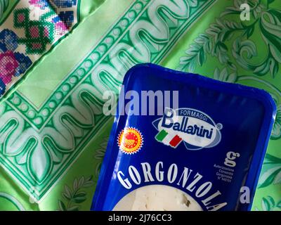 Cheese Formaggi Ballarini 'Gorgonzola'. Ballarini spa was founded in 1954 by Gianni Ballarini. Stock Photo