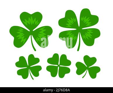 Four leaf clover and shamrock. Good luck, success symbol. Set of decorative elements for design of St. Patrick Day Stock Vector