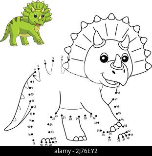 Dot to Dot Triceratops Dinosaur Coloring Isolated Stock Vector
