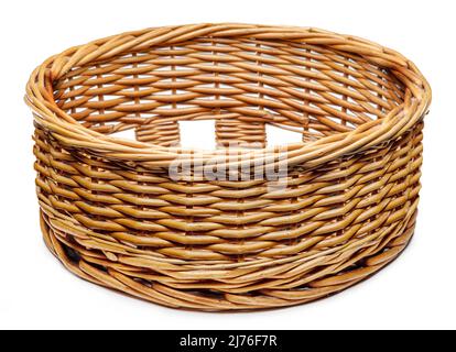 Empty wicker basket isolated on white background. File contains clipping path. Stock Photo