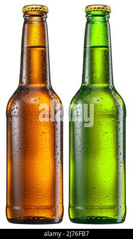 Two bottles of light beer isolated on a white background. File contains clipping path. Stock Photo