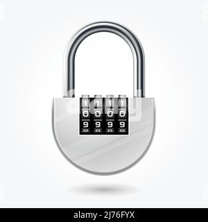 Combination lock for school lockers, round code padlock icon, keyless silver lock, vector Stock Vector