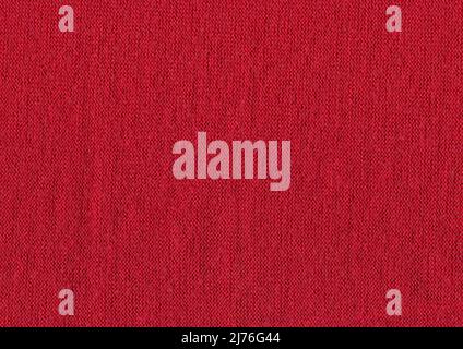 Textile red colored material with wicker pattern. Crimson colored knitting wool texture full frame. Stock Photo