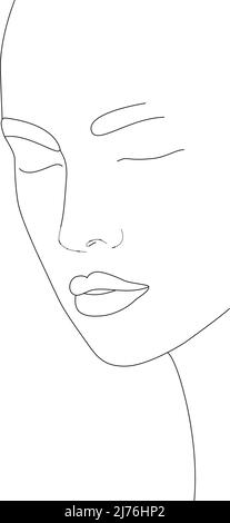 Continuous line, drawing faces, the concept of fashionable minimalism, vector illustration. Modern fashion pattern. Glamorous single-line female faces Stock Vector