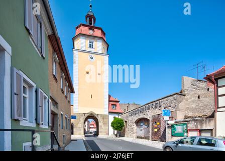 Upper gate, gate tower, city wall, city fortification, Mainbernheim, Franconia, Bavaria, Germany, Europe Stock Photo