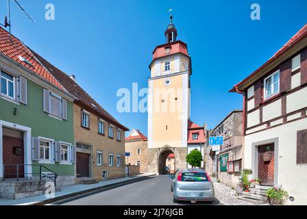 Upper gate, gate tower, city wall, city fortification, Mainbernheim, Franconia, Bavaria, Germany, Europe Stock Photo