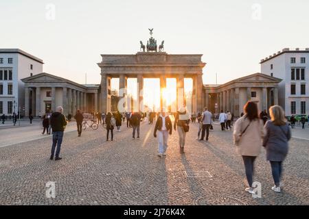 Berlin, Brandenburg Gate, sunset, tourists Stock Photo