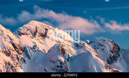 Winter snowy mountains near Oberstdorf at sunset. Allgäu Alps, Bavaria, Germany, Europe Stock Photo
