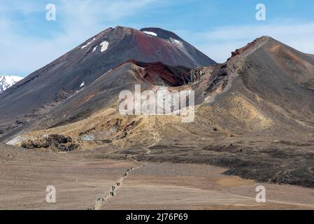 Red Crater at the Tongariro National Park, Mt Ngauruhoe in the background, New Zealand Stock Photo