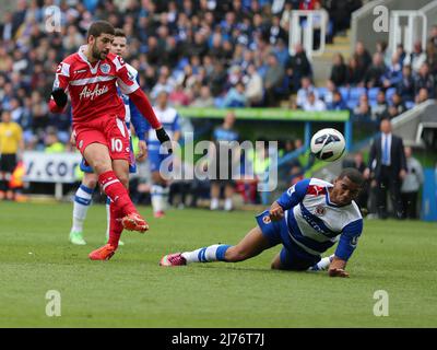 28 April 2013 - Soccer - Barclays Premier League Football - Reading FC Vs Queens Park Rangers - Adel Taarabt of Queens Park Rangers shoots only to see his shot blocked -  Photographer: Paul Roberts / Pathos. Stock Photo