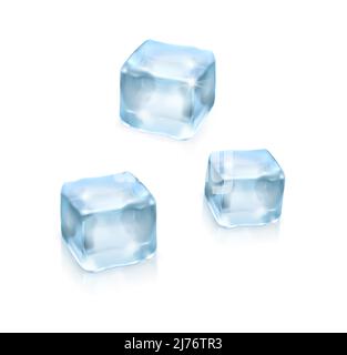 Realistic 3D Blue Ice Cubes Set Stock Vector