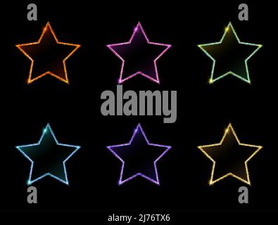 Colorful Glittering Stars In Six Colors Stock Vector