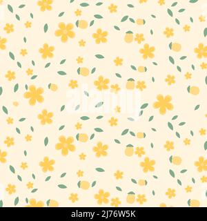 Vintage Retro Styled Flower Peach Leaf Background Stock Vector