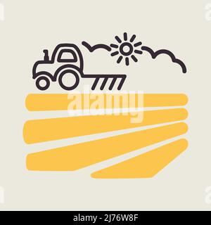 The tractor plows the field before sowing icon. Spring or autumn field work. Agriculture sign. Graph symbol for your web site design, logo, app, UI. V Stock Vector