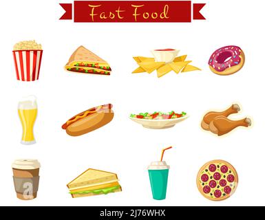 Various Fast Food Icons Vector Illustration Stock Vector