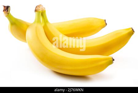 Three perfect ripe yellow bananas isolated on white background. Stock Photo