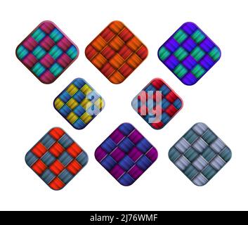 Colorful Woven Rounded Square Shapes Set Stock Vector