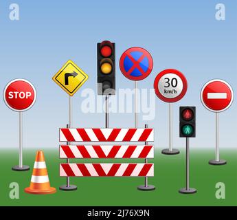 Realistic Colorful Road sign Stock Vector