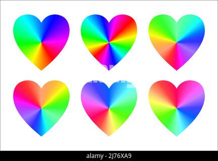 Rainbow Hearts. Set Of Six Stock Vector