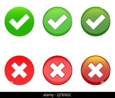 Check Cross Mark Colorful Vector Icon set Stock Vector