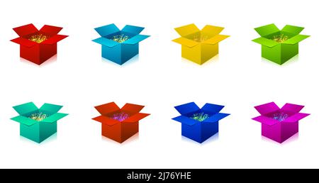 3D Realistic Boxes With Glowing Glittering Particles Inside It Stock Vector